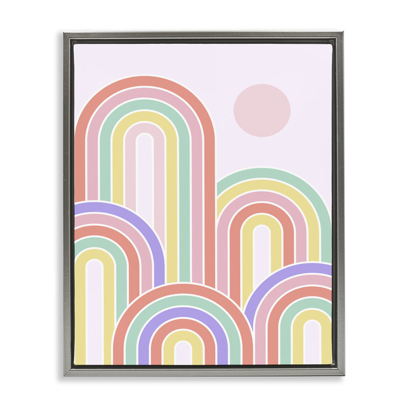 «Pastel Rainbow Arches Floater», art mural par Dominique Vari, Cadre flottant gris lustré, H 31 po x l 25 po