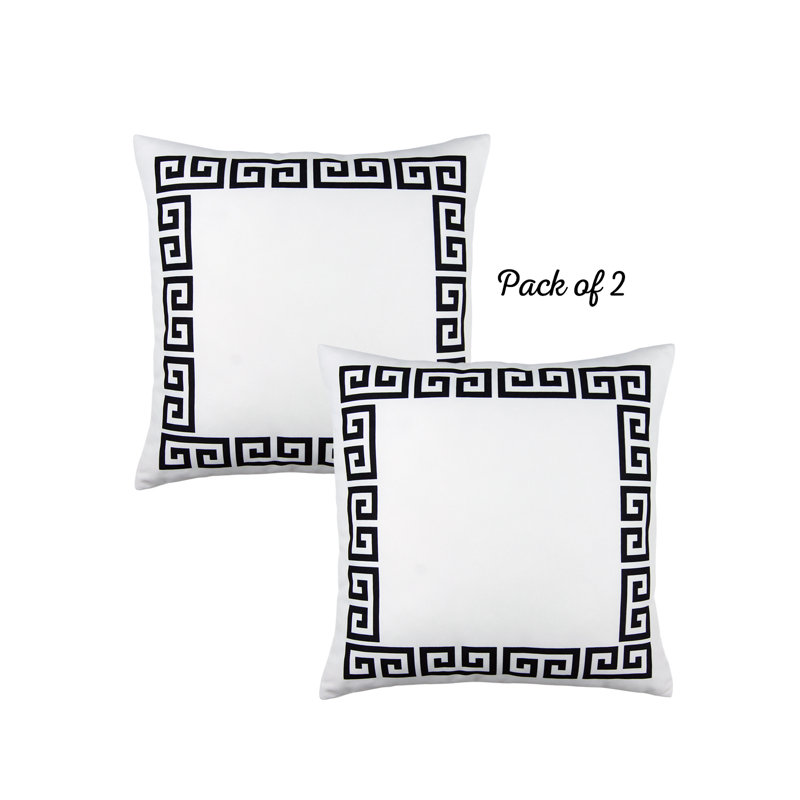Blue and White Greek Key Pattern Polyester Euro Pillow Covers, 18" x 18", Set of 2