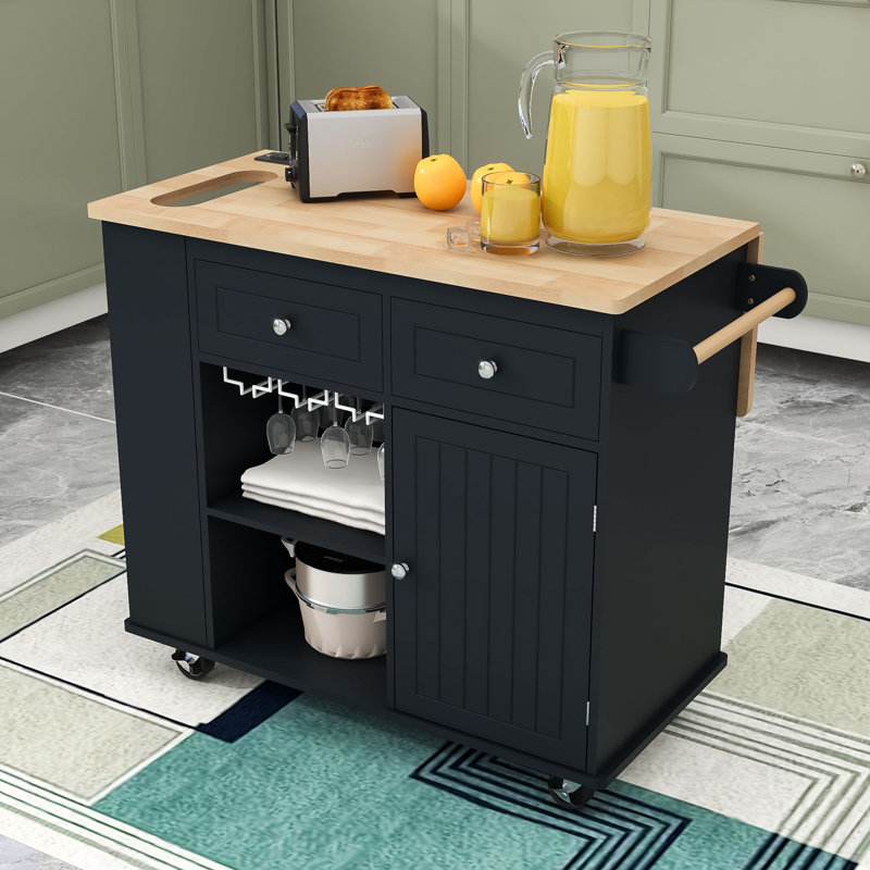 Îlot de cuisine avec prise de courant Parveen, chariot de cuisine avec abattant et support à vin, Noir