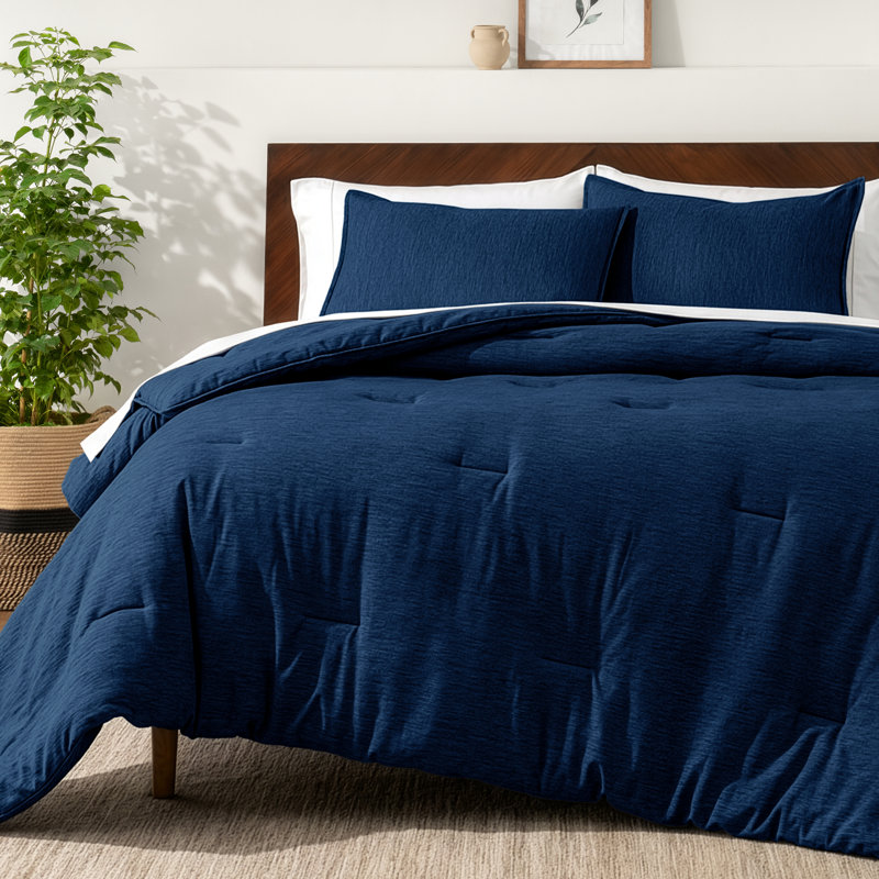 Bare Home Heathered Comforter Set - Ultra-Soft - Goose Down Alternative - All Season Warmth, Heather Dark Blue