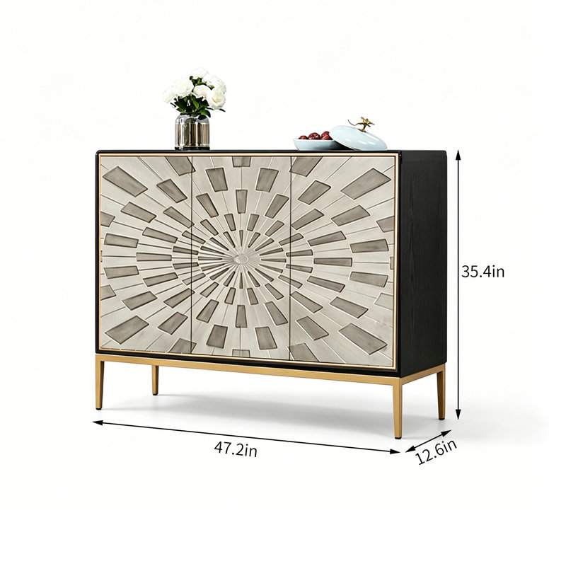 Simplicity Solid Wood Metal Rectangle Sideboard