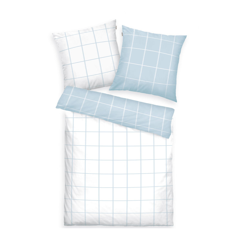 LARGE CHECK Bedding, 155 x 220 cm  - 1 Pillowcase (80 x 80 cm), Crisp White/Sky Blue