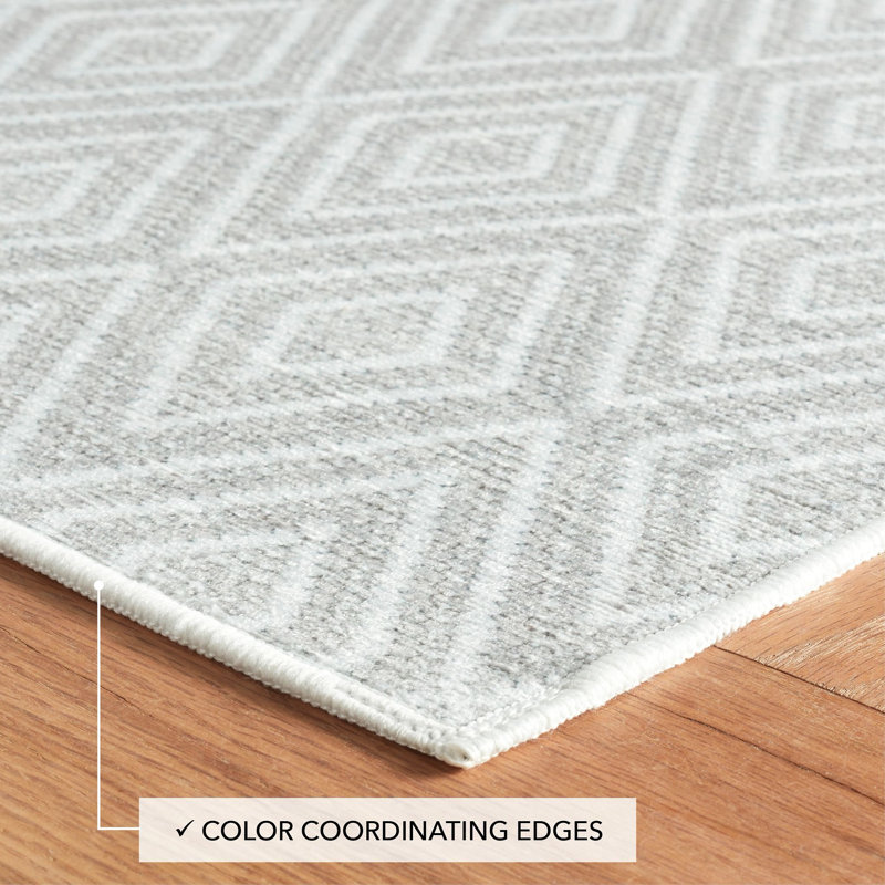 Diamond Platinum/White Machine Washable Rug, Rectangle 7'6" x 9'6"