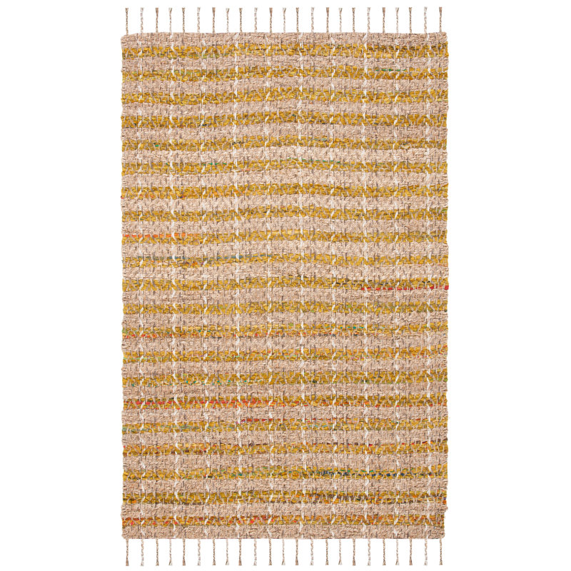 Handwoven Gold and Beige Striped Jute Rug, 3x5 Feet