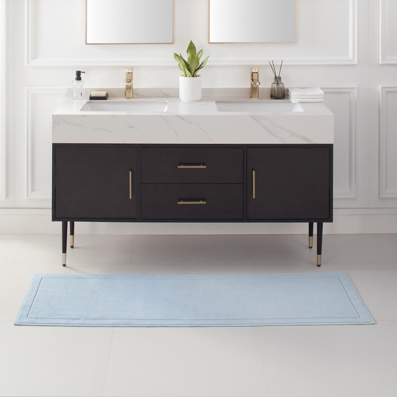 Host and Home Modern Double Weave Textured Cotton Bath Rug with Non Slip Backing, Blue, Single - 20" L x 60" W