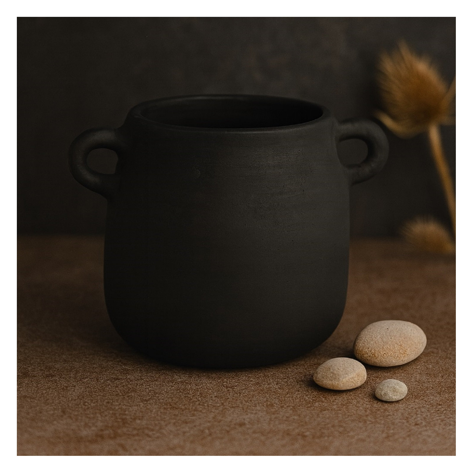 Terracotta Vase Natural H 8.1" & Dia 6.7", Black 