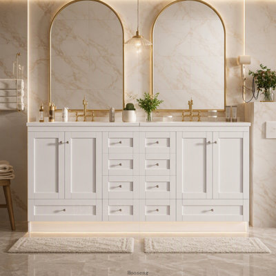 Meuble-lavabo autoportant de style Shaker de 72 pouces avec lavabo en résine, tiroirs et portes à fermeture en douceur