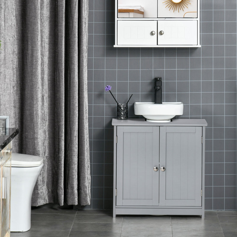 Meuble-lavabo simple 23,50 po avec base en U et découpe en U seulement, Gris