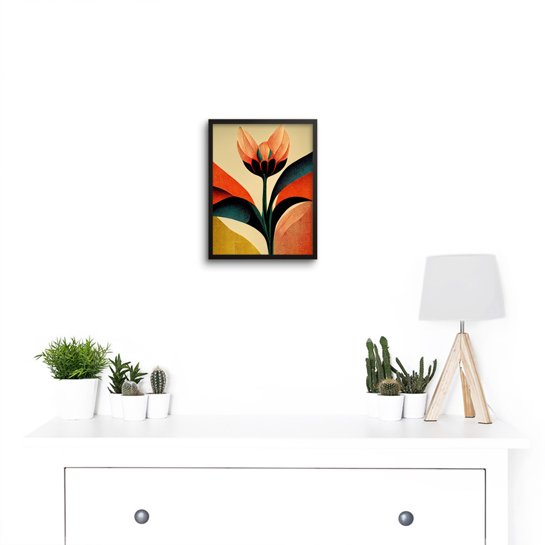 Art Deco Style Single Flower Autumn Colours - Single Picture Frame Print