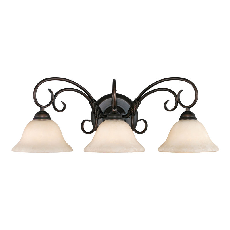 Éclairage pour meuble-lavabo à intensité variable Karcher, Bronze huilé, Verre pierre à thé, Trois lumières