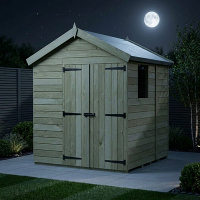 Total Sheds 7ft x 5ft Apex Garden Shed - Double Door - With Windows - Pressure Treated Timber - UK Manufactured