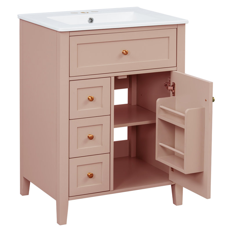 24'' Freestanding Bathroom Vanity With Ceramic Top, Pink