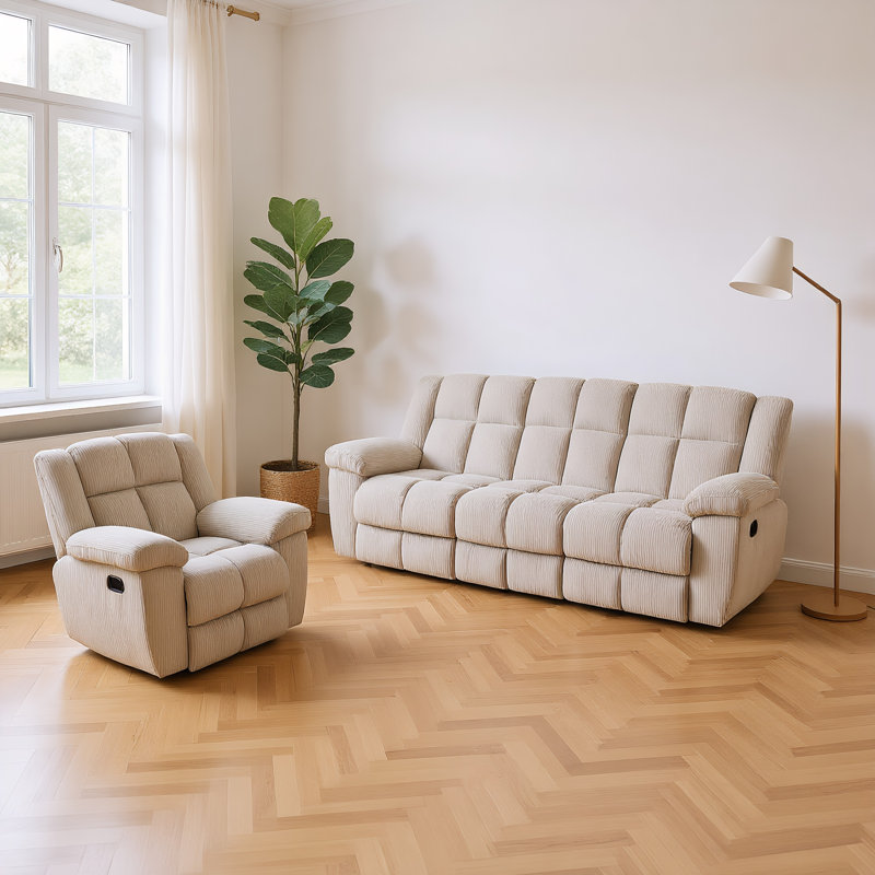 Ensemble de canapé inclinable 3 pièces, Blanc