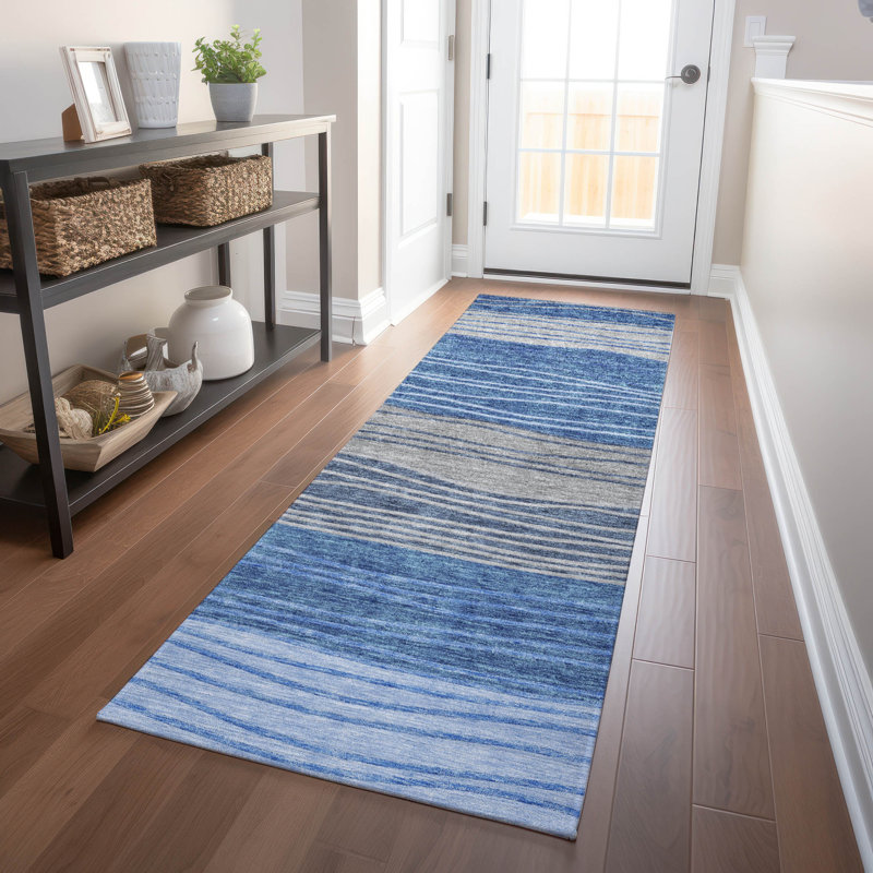 Premium Machine Washable Tweedy Blue Rug, Runner 2'3" x 7'6"