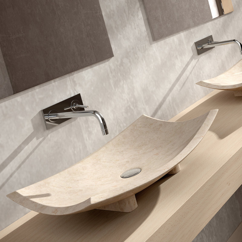 Lavabo de salle de bain vasque rectangulaire en pierre Bora Bora, Beige