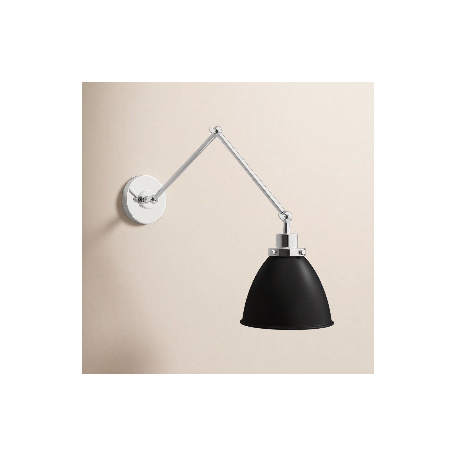 Single Light Dimmable Armed Sconce, Midnight Black, Polished Nickel