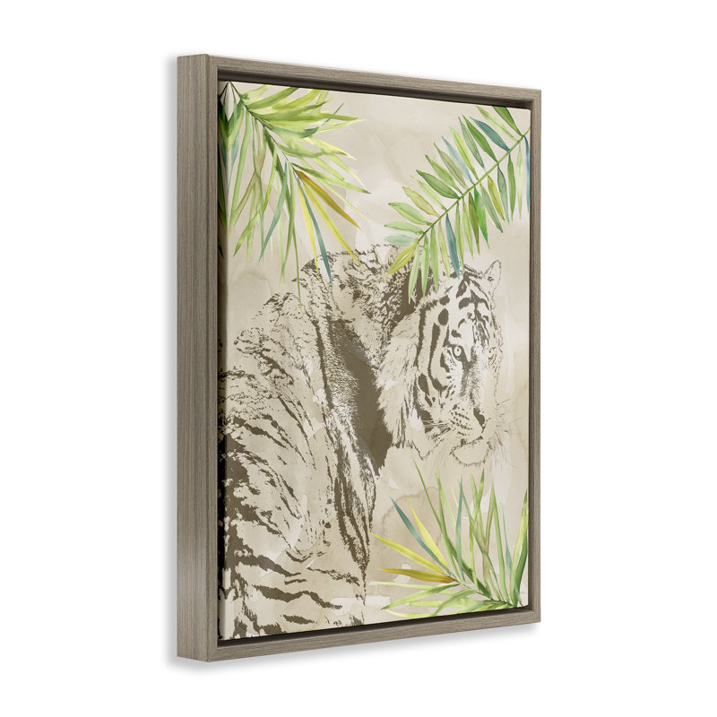 Impression sur toile «Tiger Impression & Palms Floater» par Carol Robinson, H 31 po x l 25 po, Cadre flottant orme Montalcino