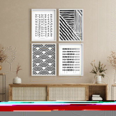 Framed Wall Art Print Gallery Set Decor, Minimalist Black and White Geometric Pattern Illustrations Modern Art Chic Colourful for Living Room, Bedroom, Office