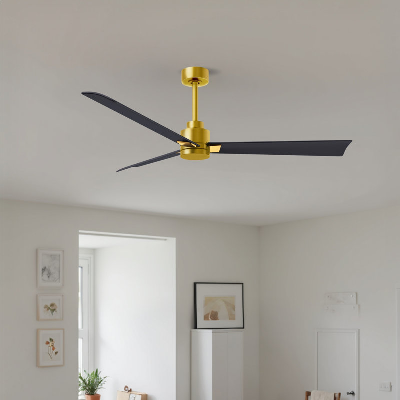 Ventilateur de plafond Alessandra, Noir mat, Laiton brossé