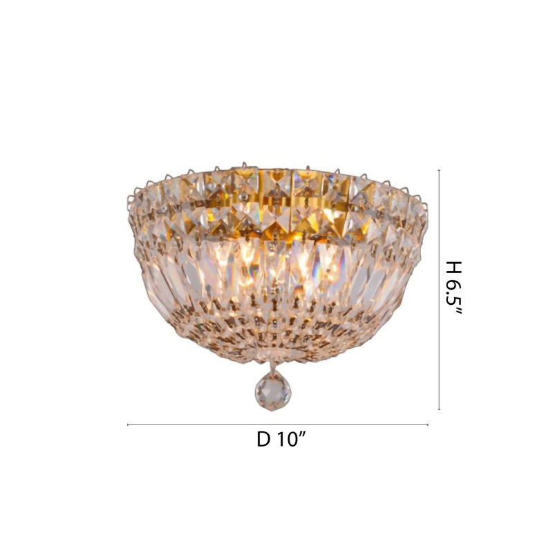 Plafonnier encastré 4 lumières or avec détails en cristal transparent