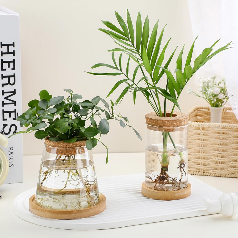 4 pots à fleurs avec pots en bois et couvercle en bois