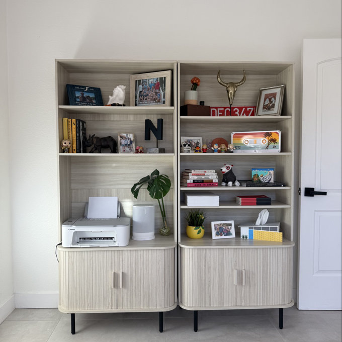 71" Tall Bookshelf With Storage Cabinet - Walnut