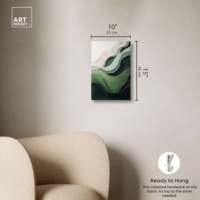 «Green Echoes I», art abstrait vert, H 15 po x l 10 po, Toile tendue