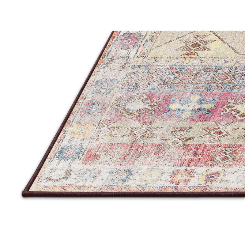 Tapis traditionnel rose / rouge / bleu, Rectangle 3 pi x 5 pi