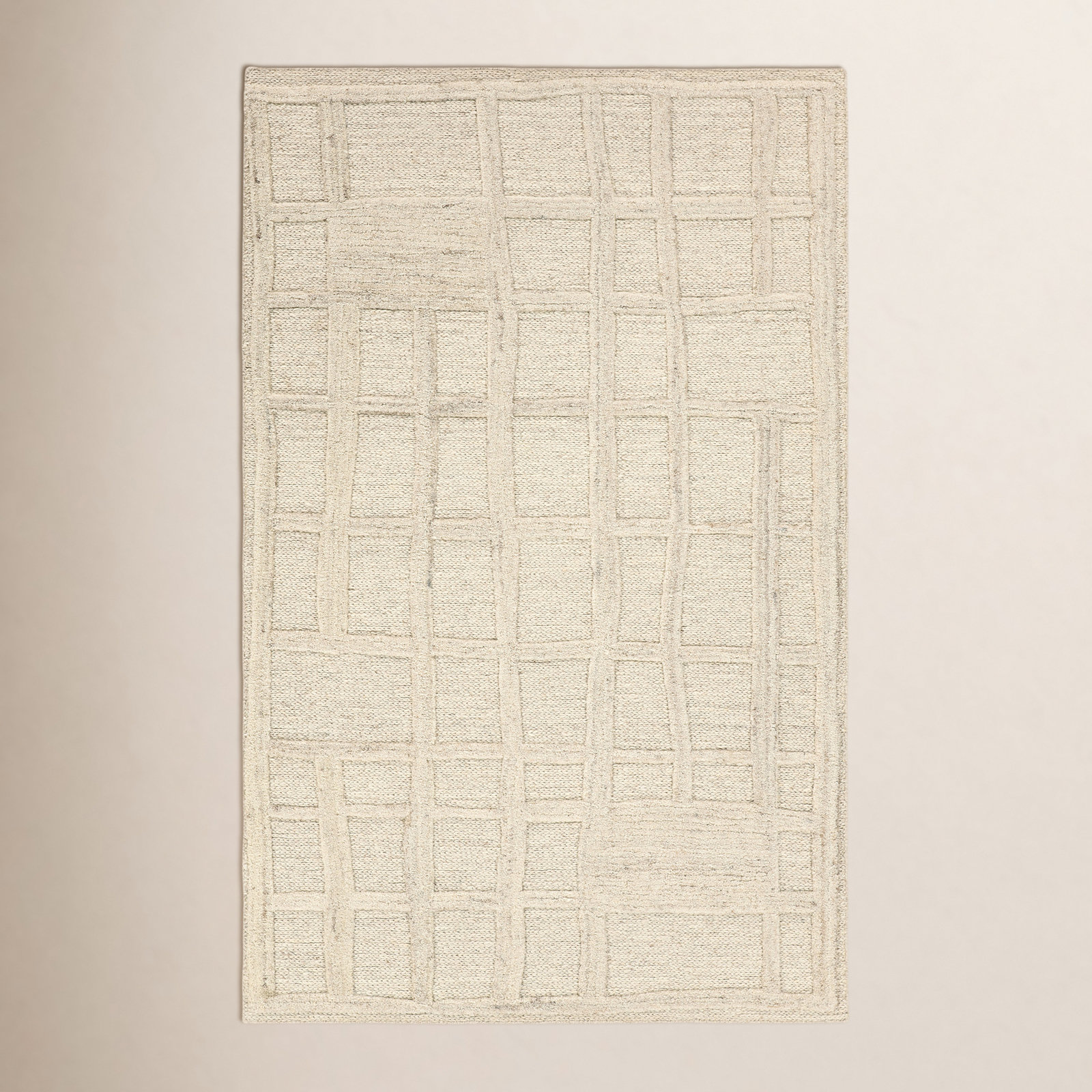 Cream Hand-Tufted Geometric Rug, Rectangle 6' x 9'