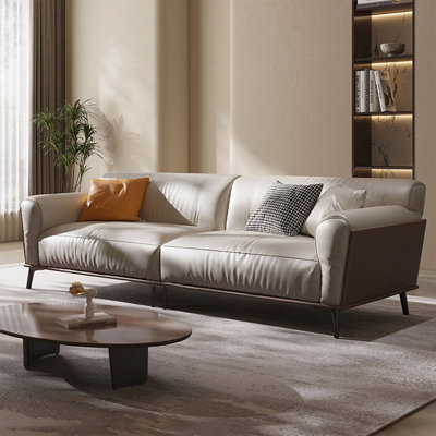 Beige Genuine Leather Modular Sofa cushion couch