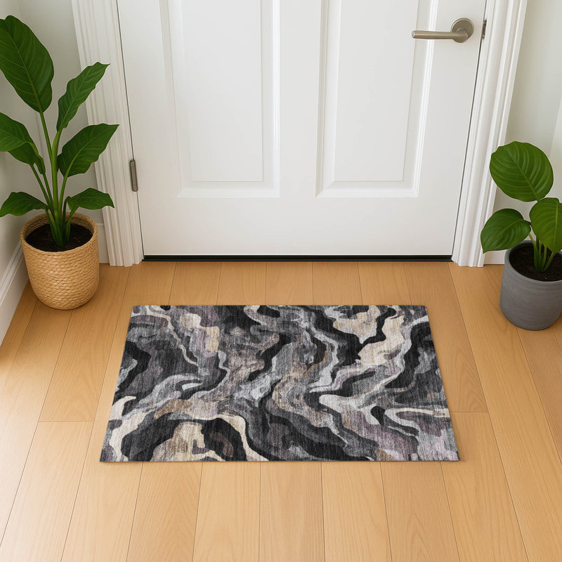 Tapis moderne lavable à la machine de qualité supérieure Mayfield AMF2162, Granite, Rectangle 1 pi 8 po x 2 pi 6 po
