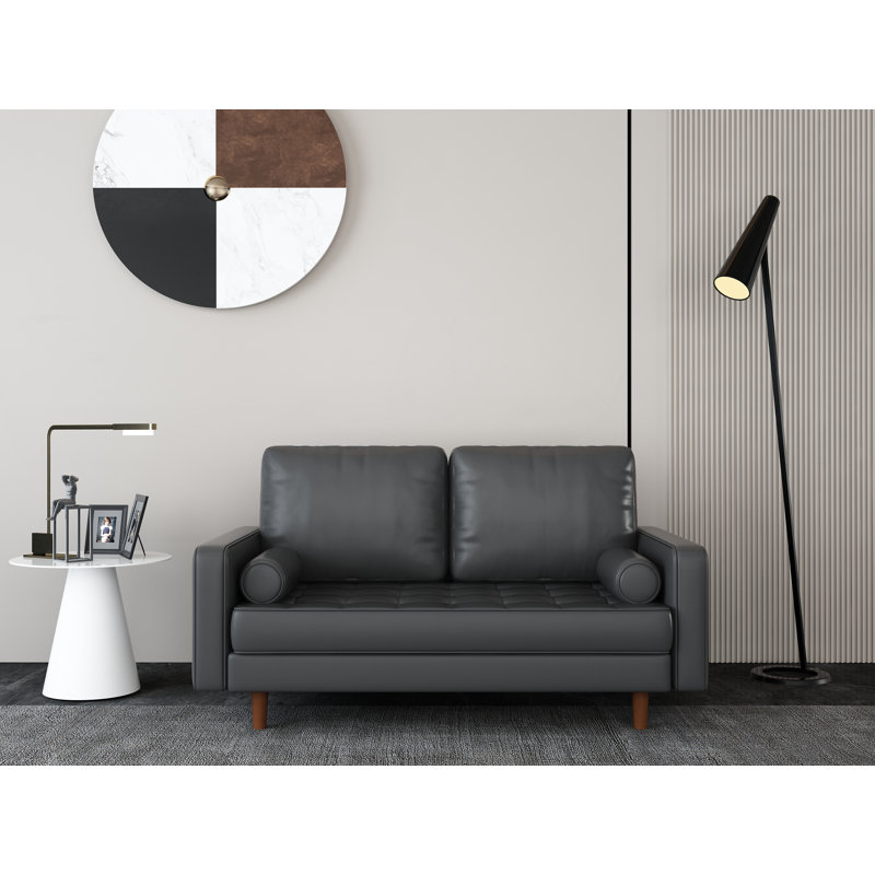 Germania 59" Leather Upholstery Square Arm Loveseat, Black Faux Leather