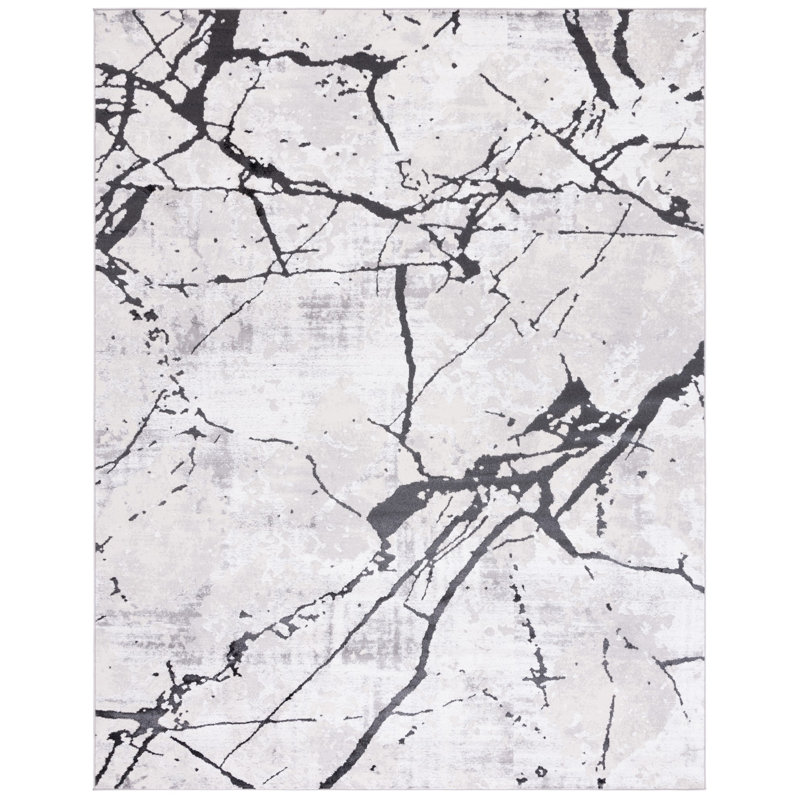 Tapis gris / noir abstrait Metzger, Rectangulaire 8 pi x 10 pi