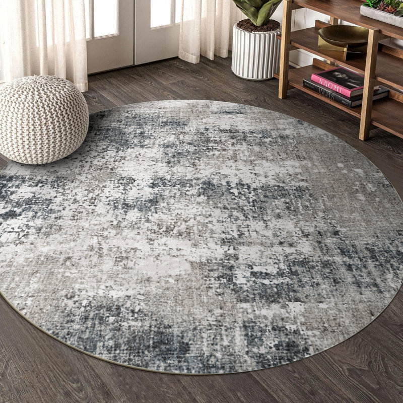 Tapis abstrait lavable à la machine Annie avec envers antidérapant, Rond 4 pi