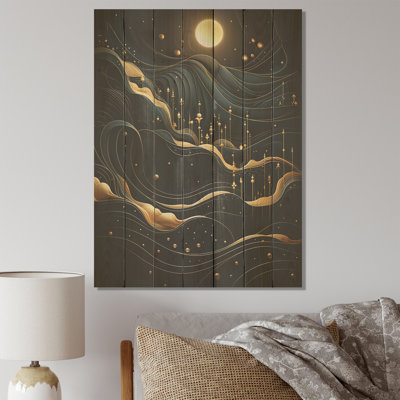 Or et minimalisme Moolight Fever I - Paysage abstrait sur bois