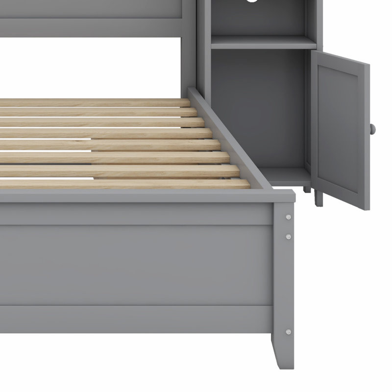 Lit en bois avec armoire et tablette tout-en-un, Gris
