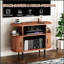 Grand support de tourne-disque rond avec station de charge, ports USB et armoire de rangement, support de table tournante moderne Mid-Century pour chambre à coucher ou salon