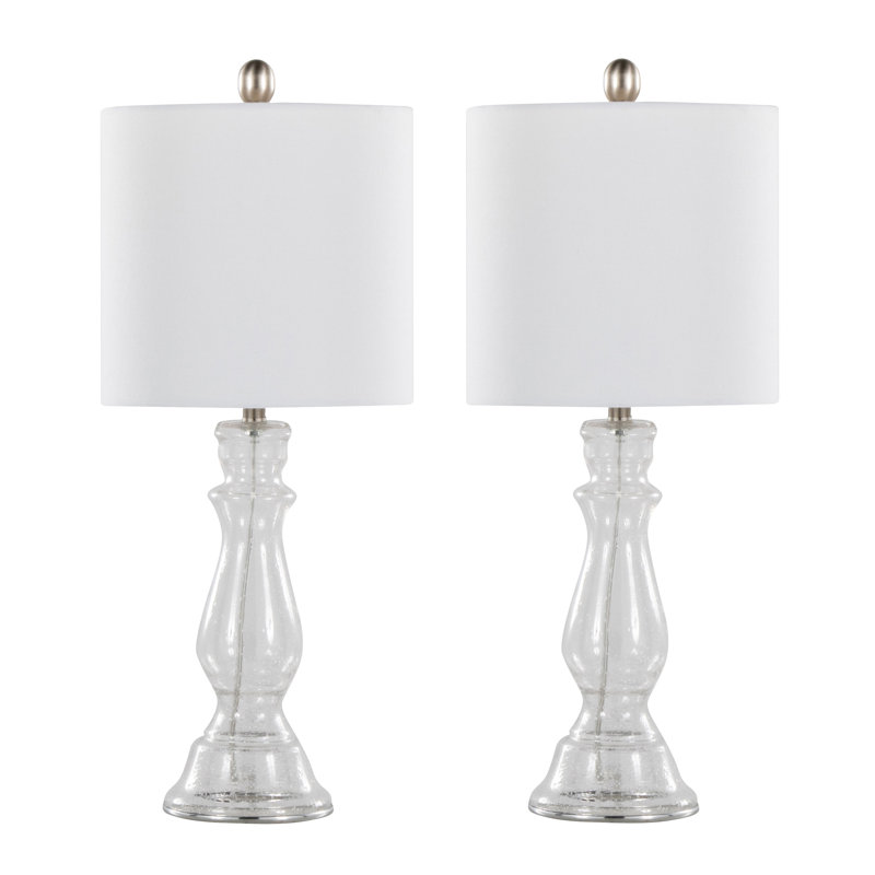 Ensemble de 2 lampes de table en verre grainé 24 po avec abat-jour en lin blanc et finition nickel brossé Bishop, Clear