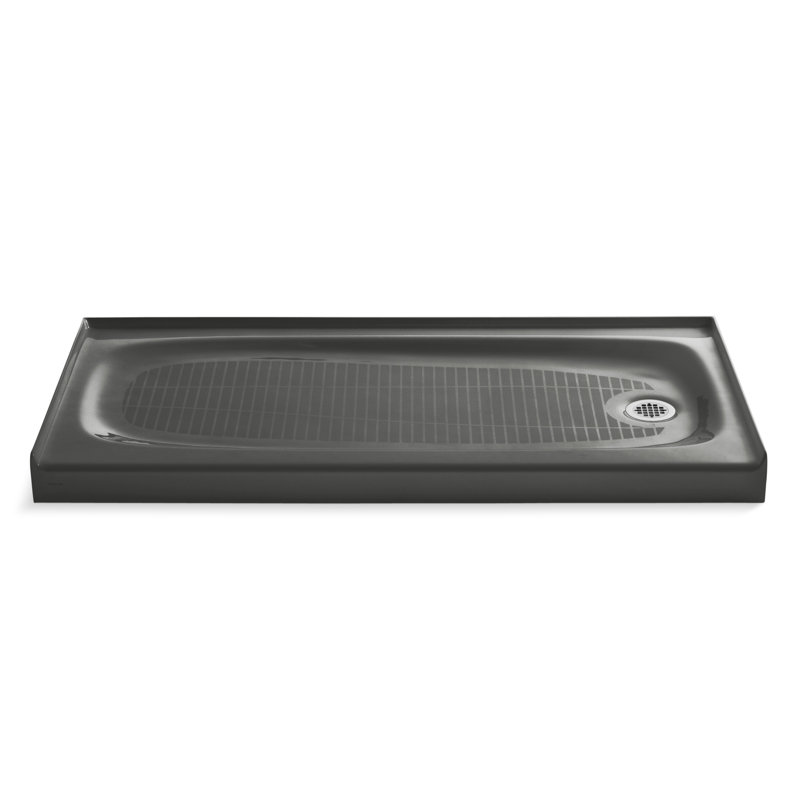 Salient 60" x 30" Cast Iron Rectangular Single Threshold Alcove Shower Base, Cashmere, Right Hand