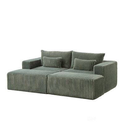 87 Inch Oversized Sectional Lounge Chaise, No Assembly Required, Cloud Plush Loveseat With Two Removable Footstools, Fluffy Modern Sleeper Chair For Indoor Use