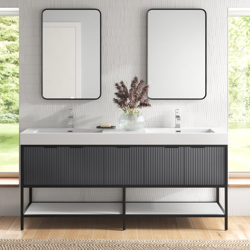 Ensemble de meuble-lavabo double 72 po avec miroir Avonmore, Amande, café