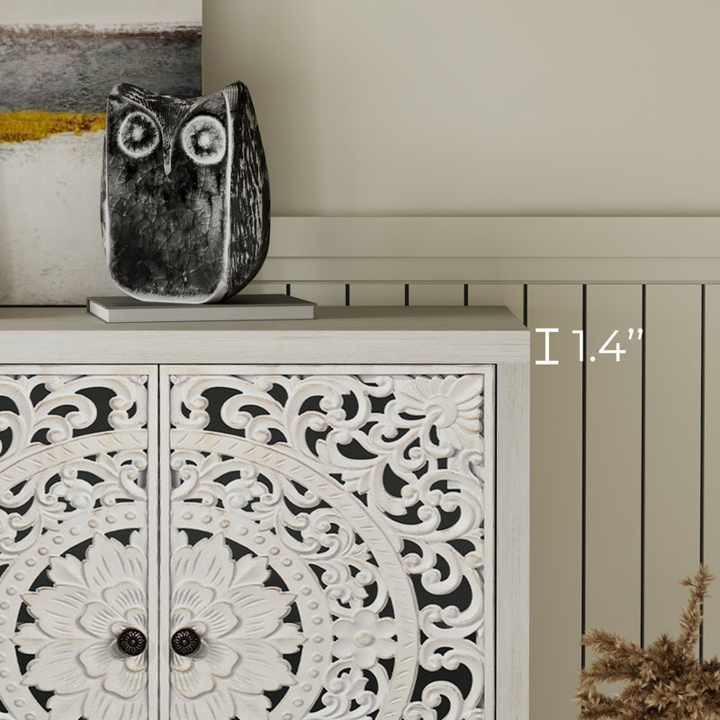 Buffet sculpté avec porte et pieds en bois massif, H 32,3 po x l 59,1 po x P 15,8 po, Blanc