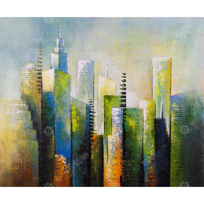 Abstract Skyscraper - Yellow Building Framed Canvas Art