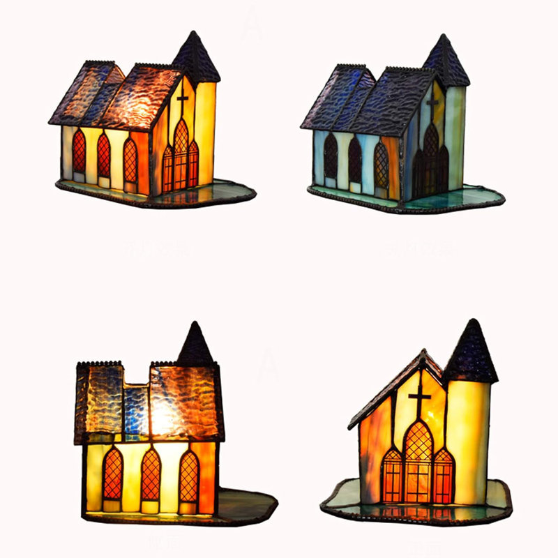 Tiffany Style Stained Glass Cathedral Church Night Light Lamp