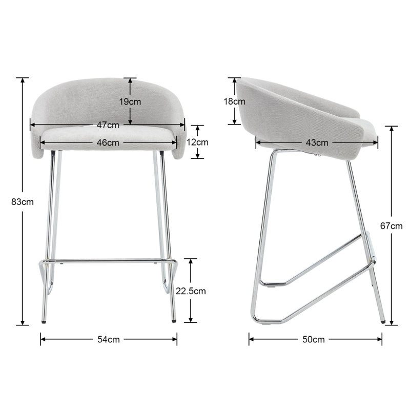 Upholstered Counter Stool with Metal Frame, Light Grey