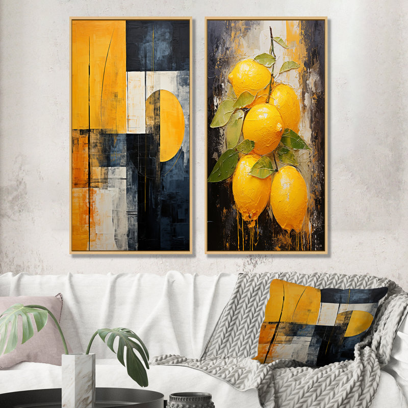 Worland - Ensemble de 2 reproductions de toiles abstraites, Encadrement brun, H 28 po x l 25 po