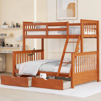 -Over- Bunk Bed With Ladders And Two Storage Drawers Walnut { Old Sku:LTAAD}