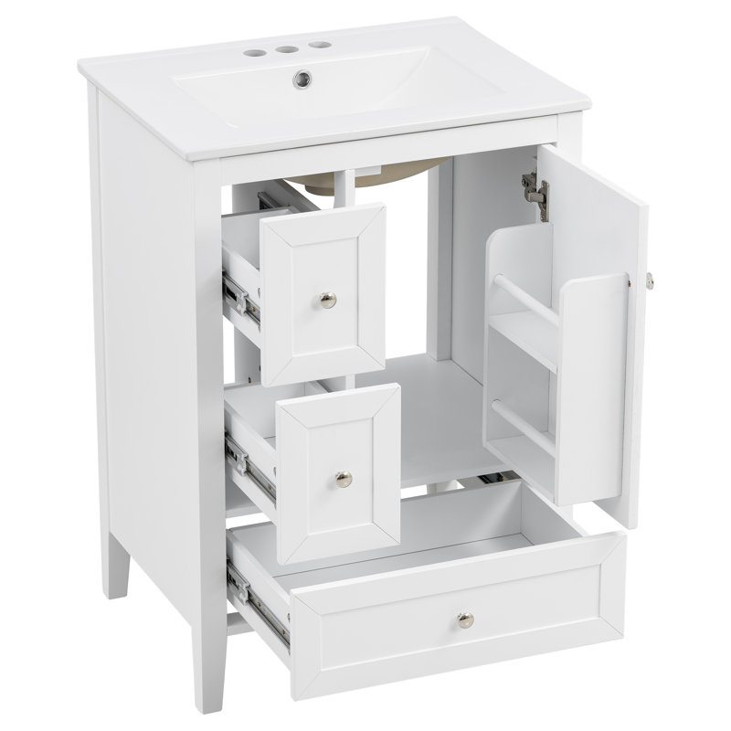 Meuble-lavabo 24 po avec comptoir en céramique, Blanc