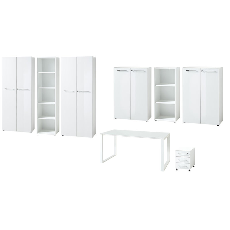 8 Piece Glass Writing Desk Office Set, White