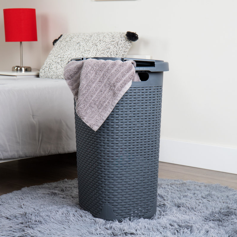  Panier à linge mince 50 L, panier à linge, couvercle, plastique, Blanc, 24" H x 14.25" W x 10.1" D